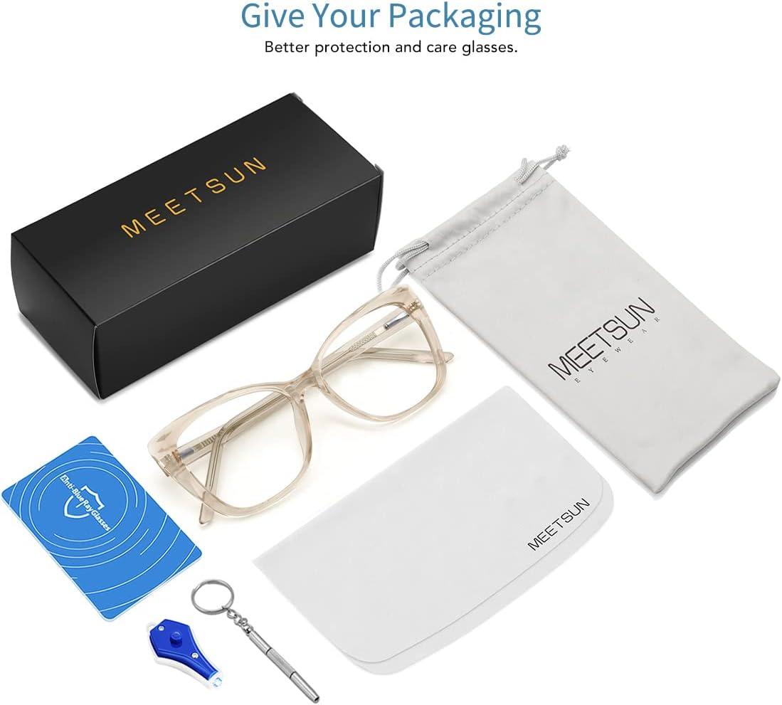 imageMEETSUN Blue Light Blocking Glasses for Women Anti Eyestrain Filter Blue Ray Oversized Computer Game GlasseBrown Frame