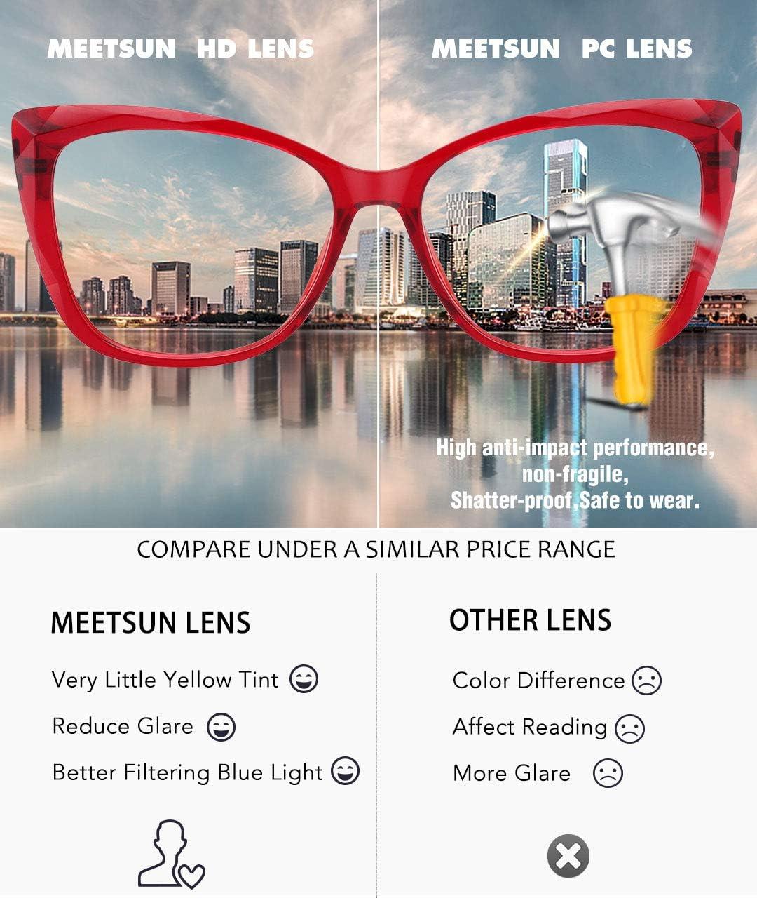 imageMEETSUN Blue Light Blocking Glasses for Women Anti Eyestrain Filter Blue Ray Oversized Computer Game GlasseRed Frame