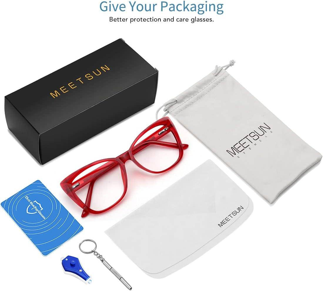 imageMEETSUN Blue Light Blocking Glasses for Women Anti Eyestrain Filter Blue Ray Oversized Computer Game GlasseRed Frame