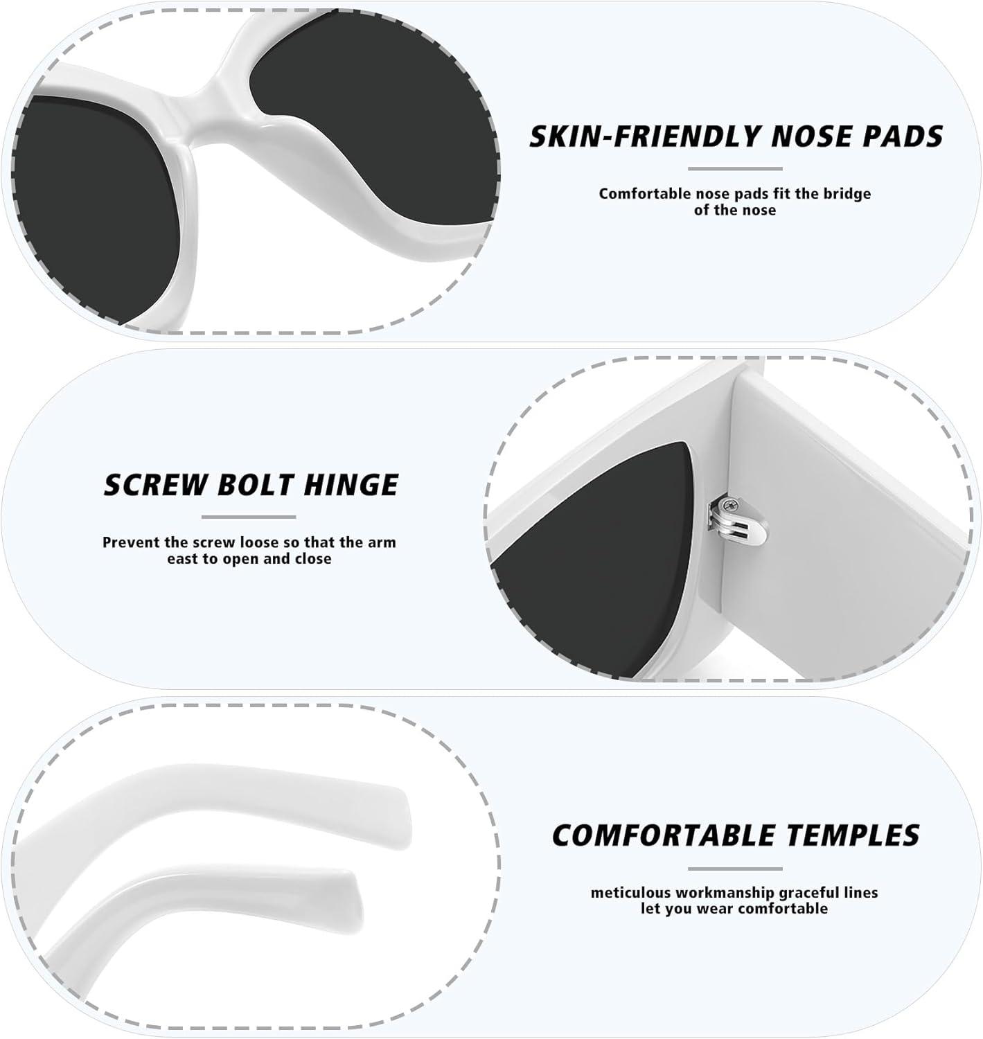 imageMEETSUN Trendy Retro Cat Eye Oversized Sunglasses for Women Stylish Vintage Wide Legs Square 90s Big Shades UV400 ProtectionWhite FrameGray Lens
