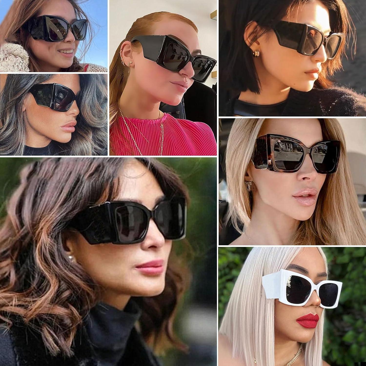 imageMEETSUN Trendy Retro Cat Eye Oversized Sunglasses for Women Stylish Vintage Wide Legs Square 90s Big Shades UV400 ProtectionWhite FrameGray Lens