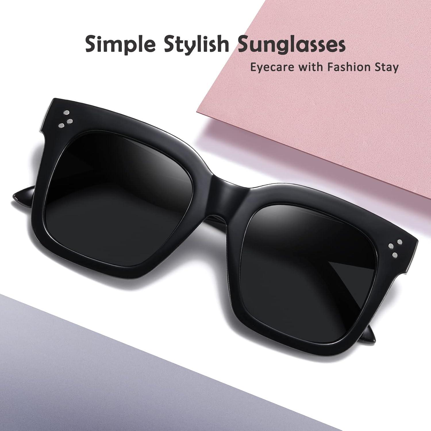 imageMEETSUN Vintage Square Oversized Sunglasses for Women Fashion Retro Designer Shades Big Trendy Large SunniesBlack  Grey