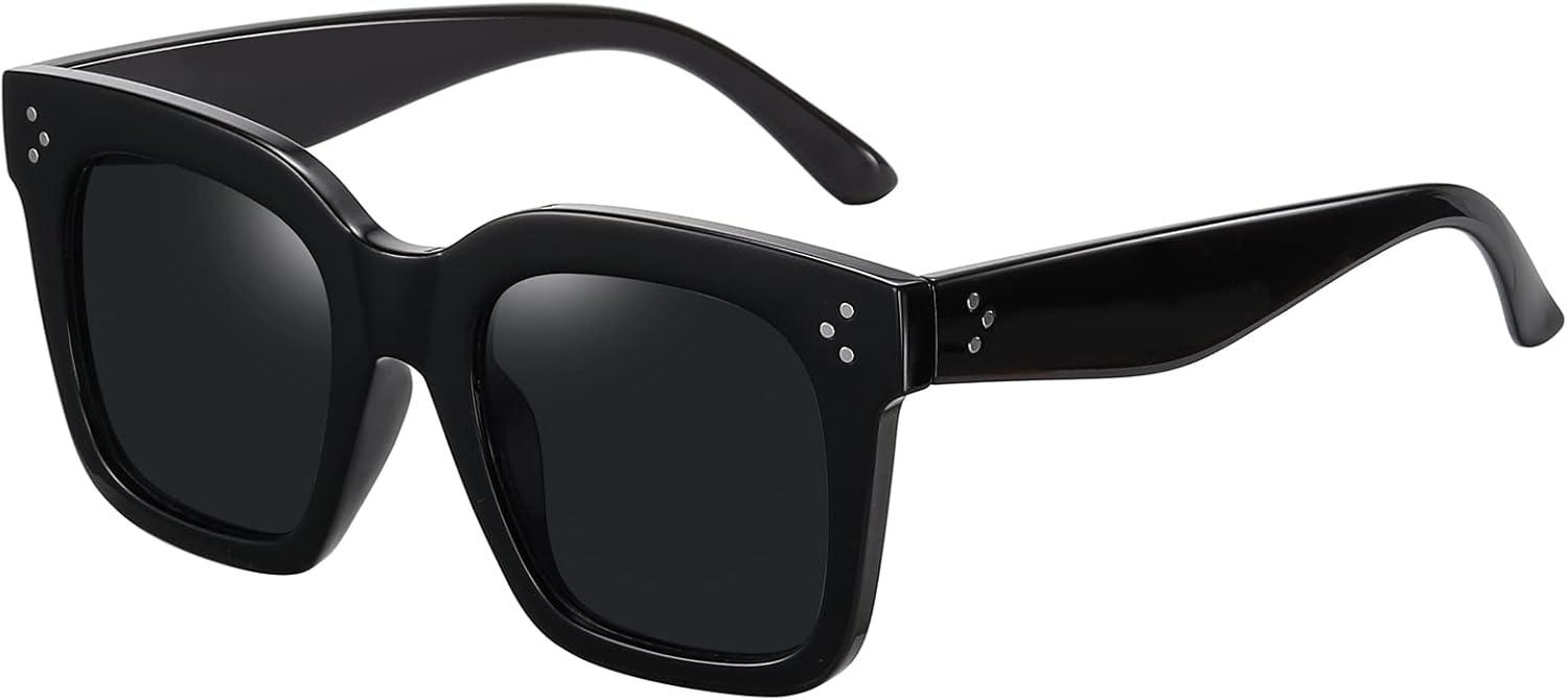 imageMEETSUN Vintage Square Oversized Sunglasses for Women Fashion Retro Designer Shades Big Trendy Large SunniesBlack  Grey