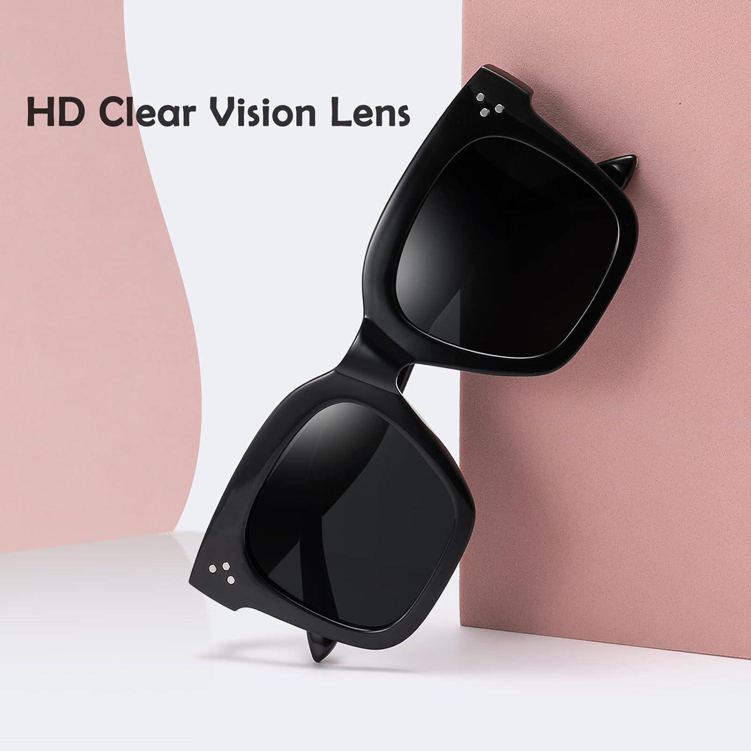 imageMEETSUN Vintage Square Oversized Sunglasses for Women Fashion Retro Designer Shades Big Trendy Large SunniesBlack  Grey