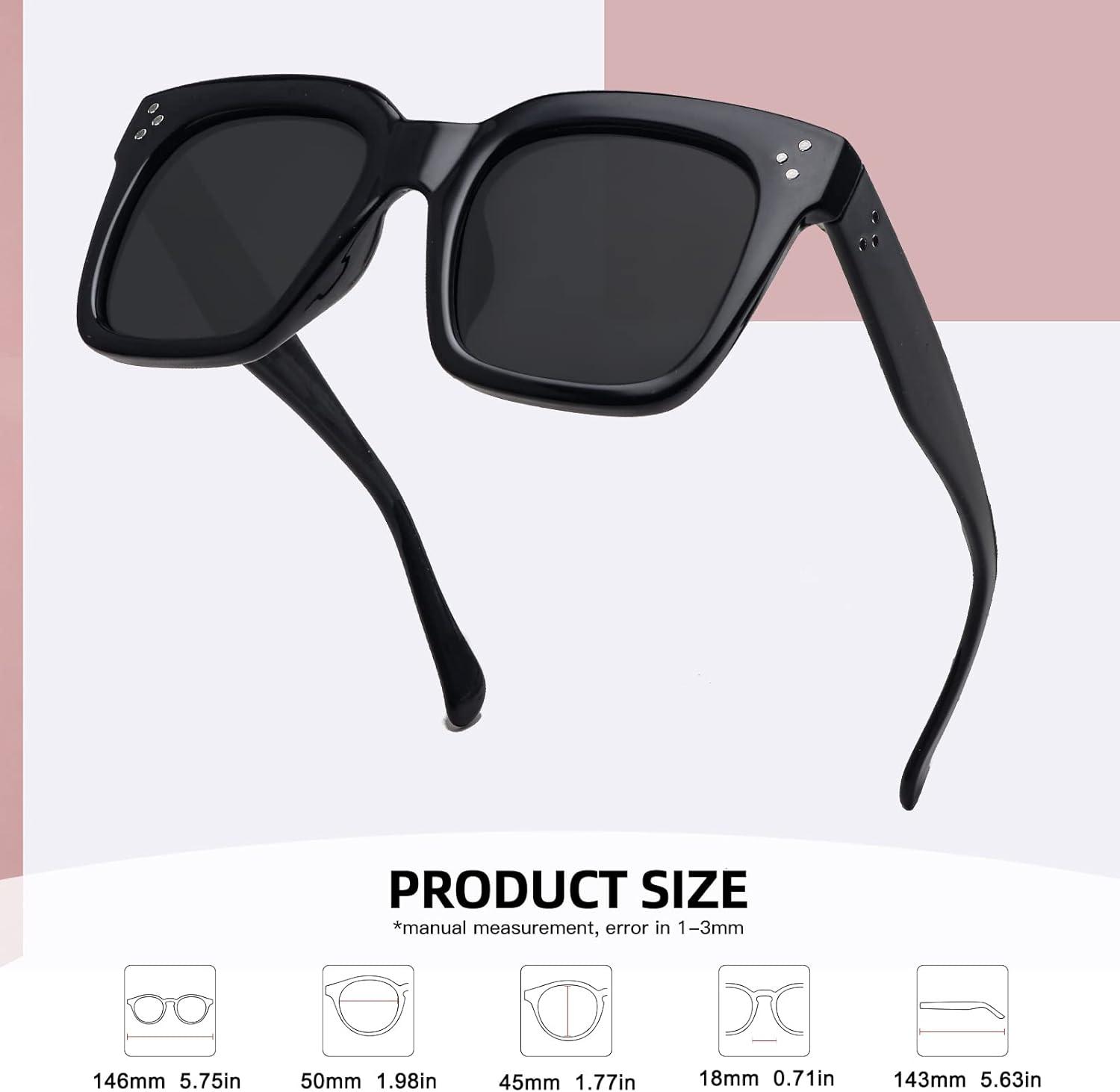 imageMEETSUN Vintage Square Oversized Sunglasses for Women Fashion Retro Designer Shades Big Trendy Large SunniesBlack  Grey