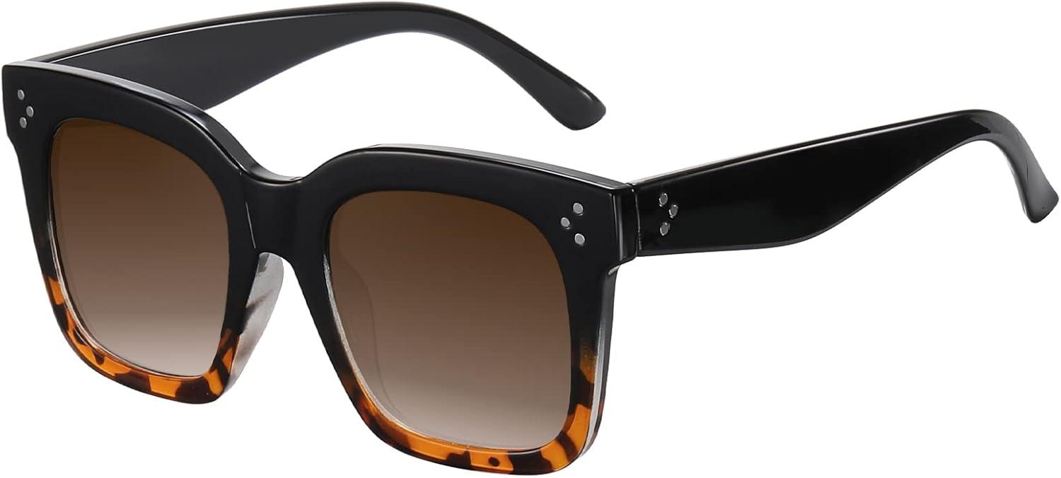 imageMEETSUN Vintage Square Oversized Sunglasses for Women Fashion Retro Designer Shades Big Trendy Large SunniesBlacktortoise  Brown