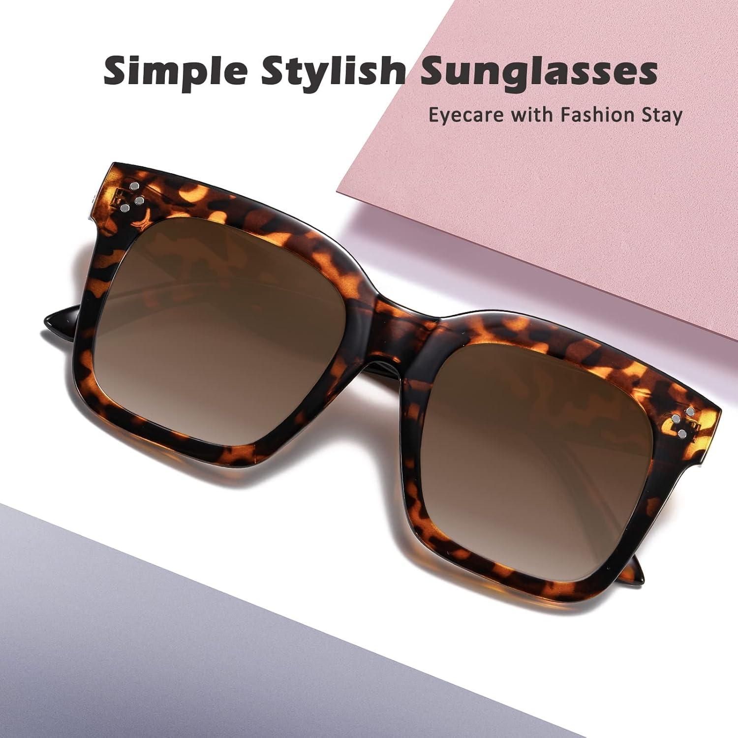 imageMEETSUN Vintage Square Oversized Sunglasses for Women Fashion Retro Designer Shades Big Trendy Large SunniesTortoiseBrown