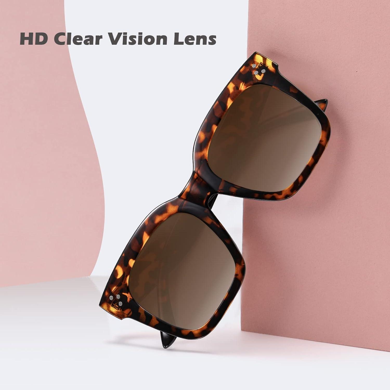 imageMEETSUN Vintage Square Oversized Sunglasses for Women Fashion Retro Designer Shades Big Trendy Large SunniesTortoiseBrown