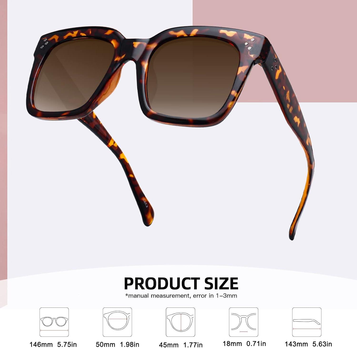 imageMEETSUN Vintage Square Oversized Sunglasses for Women Fashion Retro Designer Shades Big Trendy Large SunniesTortoiseBrown