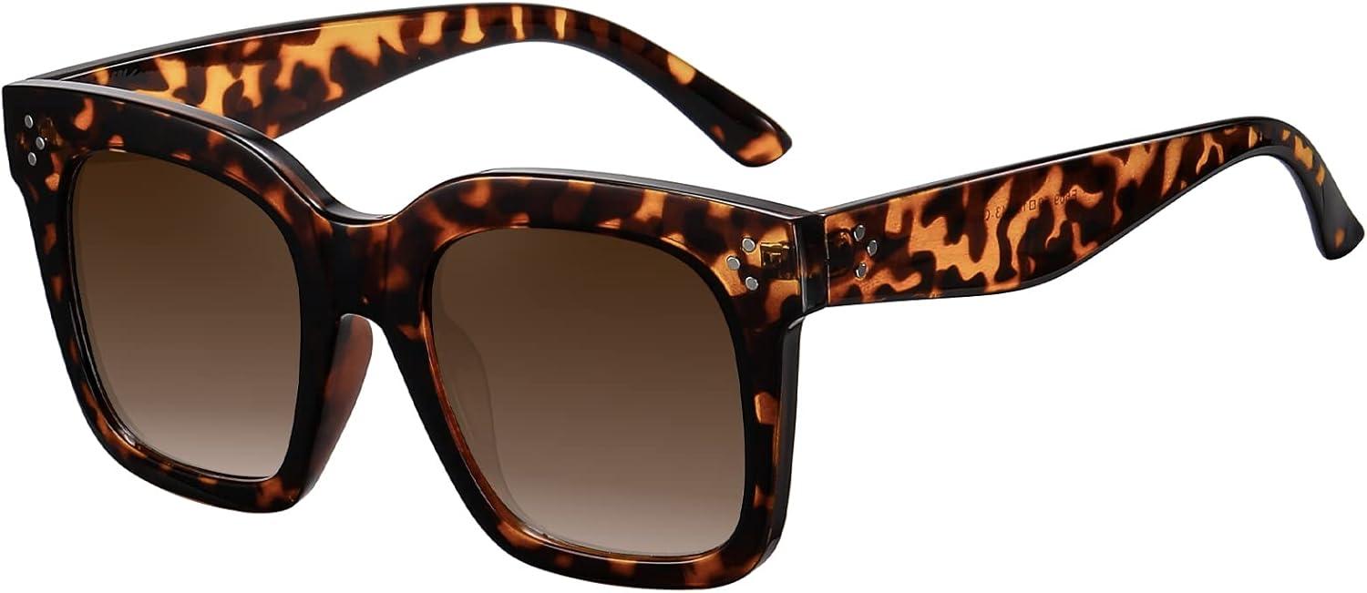 imageMEETSUN Vintage Square Oversized Sunglasses for Women Fashion Retro Designer Shades Big Trendy Large SunniesTortoiseBrown