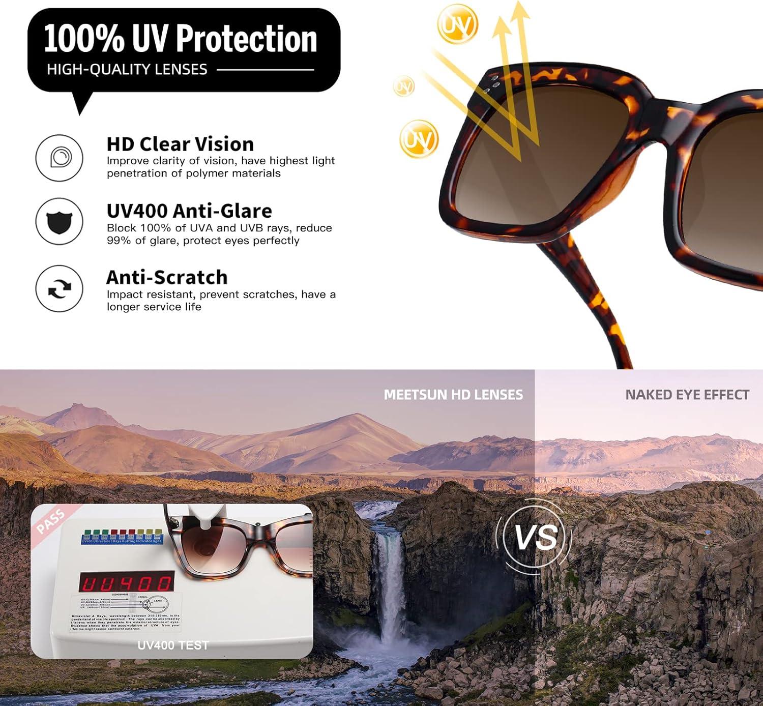 imageMEETSUN Vintage Square Oversized Sunglasses for Women Fashion Retro Designer Shades Big Trendy Large SunniesTortoiseBrown