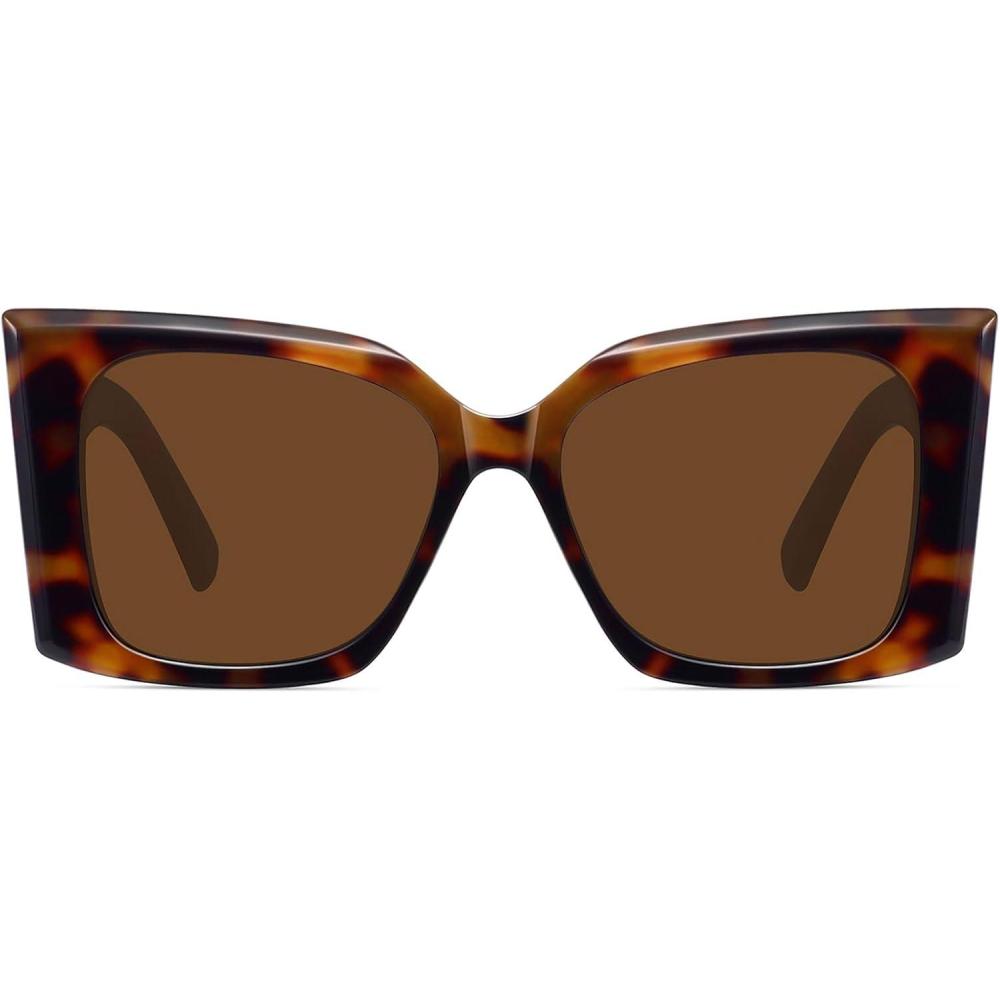 imageMEETSUN Trendy Retro Cat Eye Oversized Sunglasses for Women Stylish Vintage Wide Legs Square 90s Big Shades UV400 ProtectionTortoiseshell FrameBrown Lens