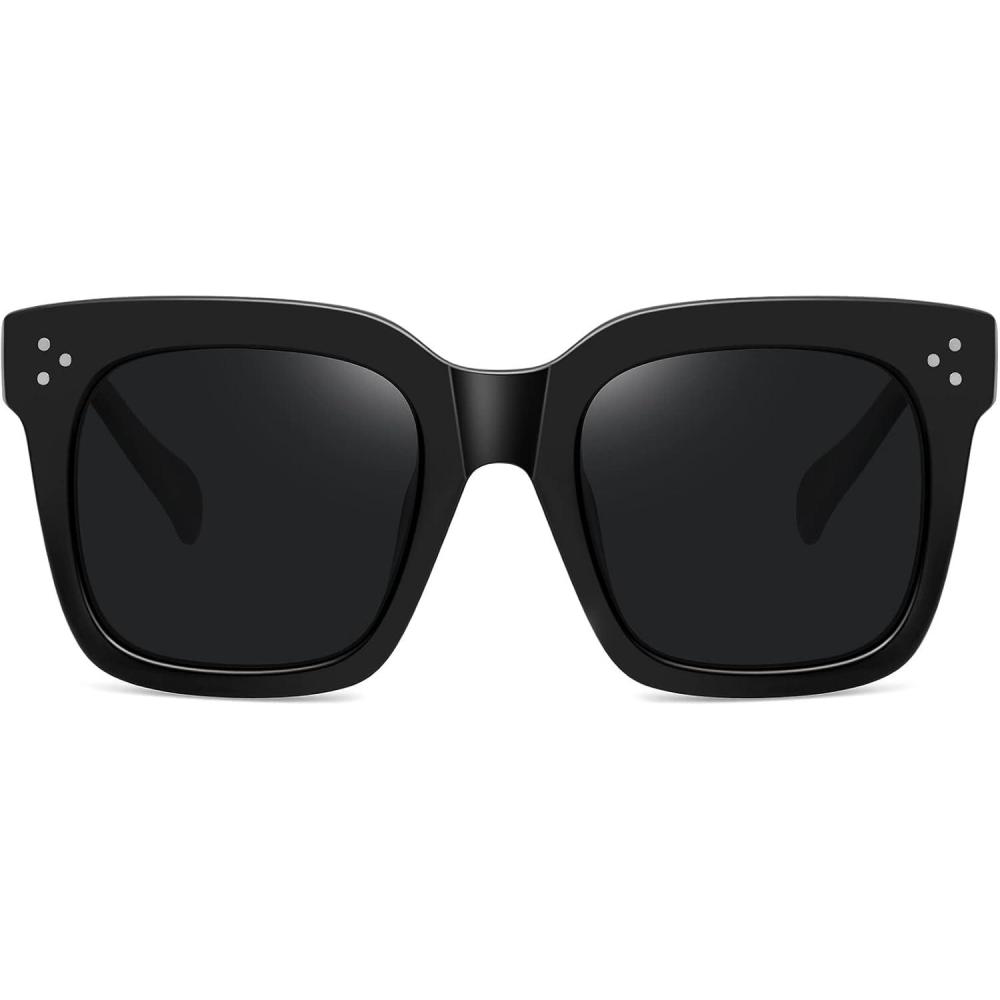 imageMEETSUN Vintage Square Oversized Sunglasses for Women Fashion Retro Designer Shades Big Trendy Large SunniesBlack  Grey