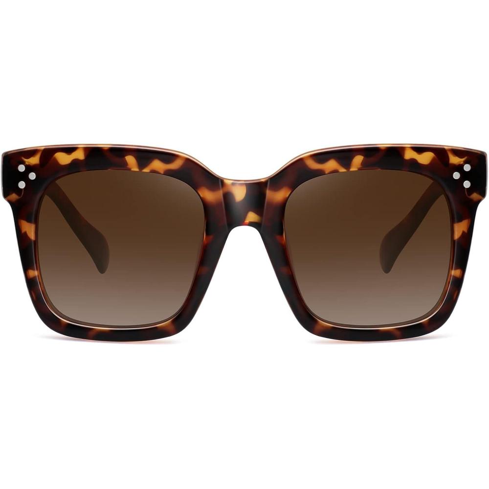 imageMEETSUN Vintage Square Oversized Sunglasses for Women Fashion Retro Designer Shades Big Trendy Large SunniesTortoiseBrown