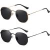 imageMEETSUN Polarized Hexagon Sunglasses for Women Men Polygon Square Sun Glasses UV400 Protection Metal Frame2 Packgold Grayblack Gray