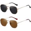 imageMEETSUN Polarized Hexagon Sunglasses for Women Men Polygon Square Sun Glasses UV400 Protection Metal Frame2 Packgold Graybrown Lens
