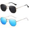 imageMEETSUN Polarized Hexagon Sunglasses for Women Men Polygon Square Sun Glasses UV400 Protection Metal Frame2 Packgold Graygold Blue