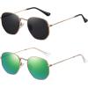 imageMEETSUN Polarized Hexagon Sunglasses for Women Men Polygon Square Sun Glasses UV400 Protection Metal Frame2 Packgold Graygreen Mirror Lens