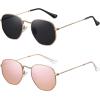 imageMEETSUN Polarized Hexagon Sunglasses for Women Men Polygon Square Sun Glasses UV400 Protection Metal Frame2 Packgold Graypink Mirror Lens