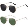 imageMEETSUN Polarized Hexagon Sunglasses for Women Men Polygon Square Sun Glasses UV400 Protection Metal Frame2packgoldgray Lensgold Framedark Green Lens