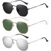 imageMEETSUN Polarized Hexagon Sunglasses for Women Men Polygon Square Sun Glasses UV400 Protection Metal Frame3pack Black Graysilvergold Dark Green