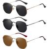 imageMEETSUN Polarized Hexagon Sunglasses for Women Men Polygon Square Sun Glasses UV400 Protection Metal Frame3pack Gold Grayblack Graygold Brown