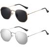 imageMEETSUN Polarized Hexagon Sunglasses for Women Men Polygon Square Sun Glasses UV400 Protection Metal FrameGoldgray Lenssilver Mirror Lens