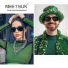 imageMEETSUN Polarized Sunglasses for Women Men Classic Retro Square Frame Driving Trendy Sun Glasses UV ProtectionLight Green Frame Grey Lens