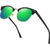 imageMEETSUN Retro Semi Rimless Polarized Sunglasses for Men Women Classic Trendy Driving Sun Glasses UV ProtectionB4matte Black Framegolden RimGreen Mirrored Lens