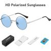 imageMEETSUN Small Round Polarized Sunglasses for Men Women Retro Vintage Circle Hippie Sun Glasses UV400Silver  Blue