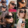 imageMEETSUN Trendy Retro Cat Eye Oversized Sunglasses for Women Stylish Vintage Wide Legs Square 90s Big Shades UV400 ProtectionWhite FrameGray Lens