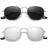 imageMEETSUN Polarized Hexagon Sunglasses for Women Men Polygon Square Sun Glasses UV400 Protection Metal FrameGoldgray Lenssilver Mirror Lens