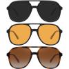 imageMEETSUN Retro Oversized Aviator Sunglasses for Women Men Trendy Square Aviators 70s Vintage Sun Glasses3packblack  TortoiseBrown  Yellow