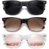 imageMEETSUN Retro Polarized Sunglasses for Women Men Classic Mirror Lens Driving Trendy Sun Glasses UV Protection 3 Pack3 Pack Black LensBrown Gradient LensPink Mirrored