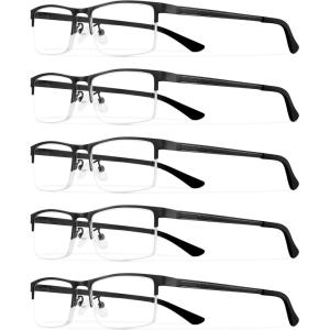 imageMEETSUN 5Pack Reading Glasses for Men Blue Light Blocking Readers Glasses Spring Hinge Metal Half Frame Anti Glare Filter5pcsblack