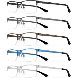 imageMEETSUN 5Pack Reading Glasses for Men Blue Light Blocking Readers Glasses Spring Hinge Metal Half Frame Anti Glare Filter5pcsblackbrownbluegunsilver