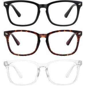 imageMEETSUN Blue Light Blocking Glasses Anti Eye Strain Headache Sleep BetterComputer Reading Glasses UV400 Transparent Lens BlackLeopardTortoise 533 Pack Black  Tortoise  Clear