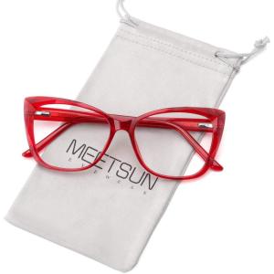 imageMEETSUN Blue Light Blocking Glasses for Women Anti Eyestrain Filter Blue Ray Oversized Computer Game GlasseRed Frame