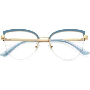 imageMEETSUN Cat Eye Blue Light Blocking Glasses Women Metal Frame Computer Eyeglasses Fake Glasses for Anti Eyestrain ampamp UV GlareBlue Frame