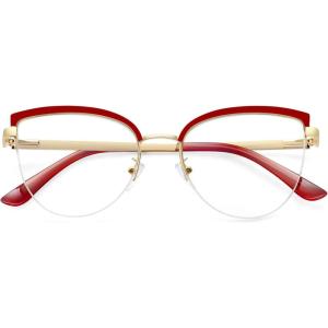 imageMEETSUN Cat Eye Blue Light Blocking Glasses Women Metal Frame Computer Eyeglasses Fake Glasses for Anti Eyestrain ampamp UV GlareRed Frame