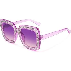imageMEETSUN Elton Square Rhinestone Sunglasses  Oversized Bling for Women with Diamond Frames  70s Retro for Beach ampamp DiscoPurple FramePurple Gradient Lens Sunglasses
