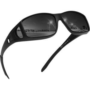 imageMEETSUN Fit Over Glasses Sunglasses for Men WomenWrap Around Sunglasses Polarized UV400 ProtectionBlack Framegray Lens