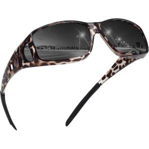 imageMEETSUN Fit Over Glasses Sunglasses for Men WomenWrap Around Sunglasses Polarized UV400 ProtectionGray Leopard Framegray Lens