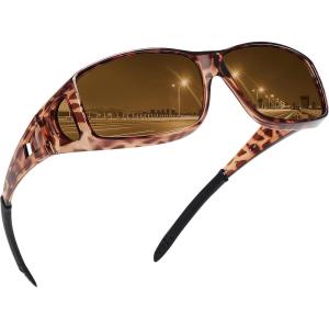 imageMEETSUN Fit Over Glasses Sunglasses for Men WomenWrap Around Sunglasses Polarized UV400 ProtectionLeopard Framebrown Lens