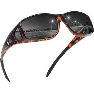 imageMEETSUN Fit Over Glasses Sunglasses for Men WomenWrap Around Sunglasses Polarized UV400 ProtectionLeopard Framegray Lens