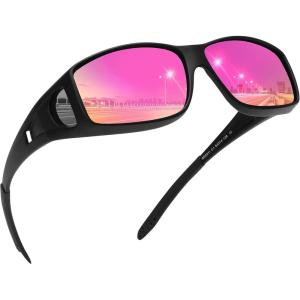 imageMEETSUN Fit Over Glasses Sunglasses for Men WomenWrap Around Sunglasses Polarized UV400 ProtectionMatte Black Framepurple Mirror Lens