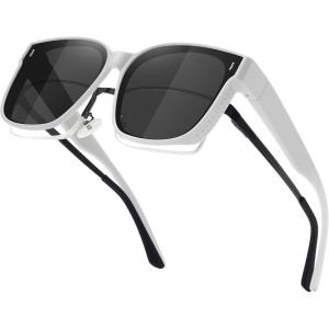 imageMEETSUN Lightweight Fit Over Glasses Sunglasses for Women Oversized Trendy Large Square Polarized Sun Glasses for DrivingWhite