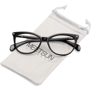 imageMEETSUN Non Prescription Glasses Frames For WomenRetro Cateye Fake Eyeglasses HD Clear LensBlack Frame Clear Lens