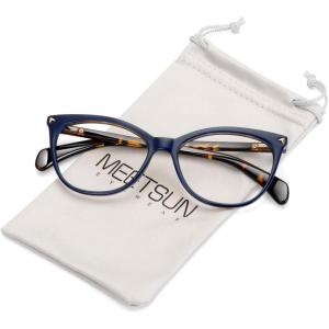 imageMEETSUN Non Prescription Glasses Frames For WomenRetro Cateye Fake Eyeglasses HD Clear LensBlue Tortoise Frame Clear Lens