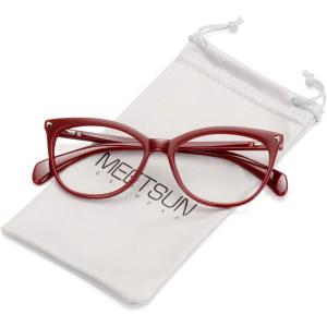 imageMEETSUN Non Prescription Glasses Frames For WomenRetro Cateye Fake Eyeglasses HD Clear LensDark Red Frame Clear Lens
